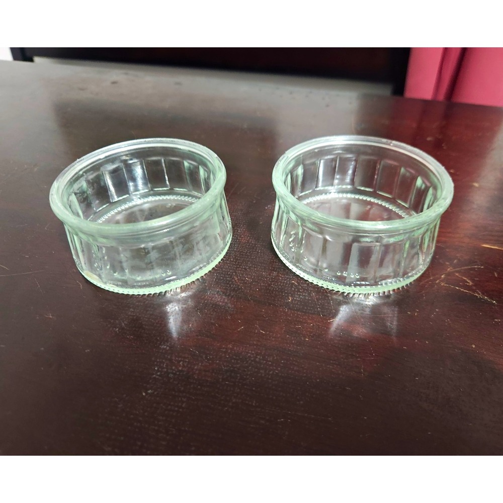 Set of 2 Clear Pressed Glass Round Dessert Bowls Small 2" Tall Two-Piece Set
